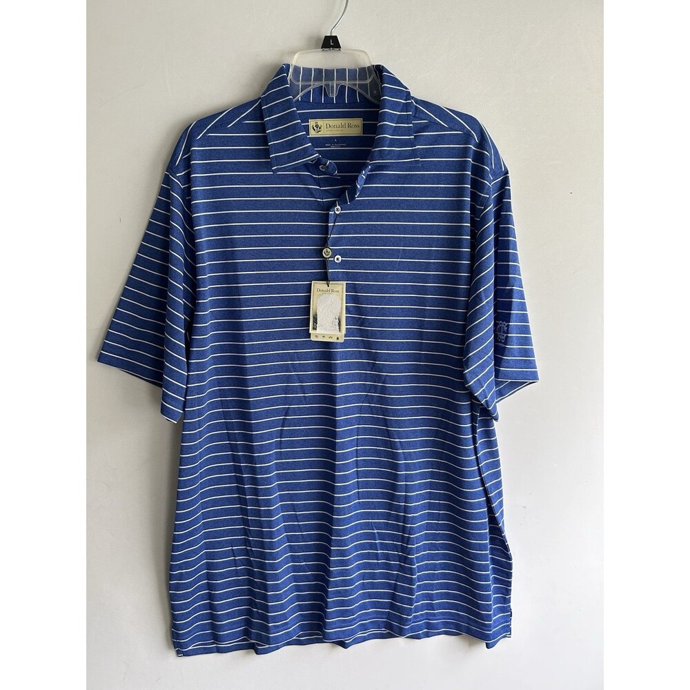 Donald Ross Golf Polo Shirt Men Large Blue White Stripes NWT New‎